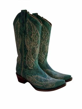 Circle G Women’s Feather Embroidery Western Boots-Snip Toe